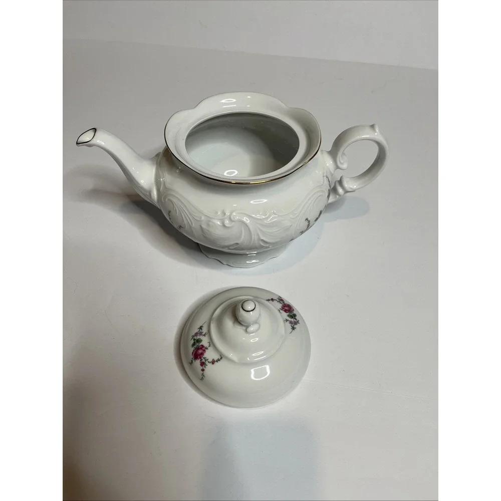 Vintage Wawel Pink Floral Pattern Teapot With Lid And Gold Trim